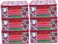 Polka Pink Flower Design Pack Of 6 Non Woven Fabric Saree Cover/ Clothes Small Travel Bag